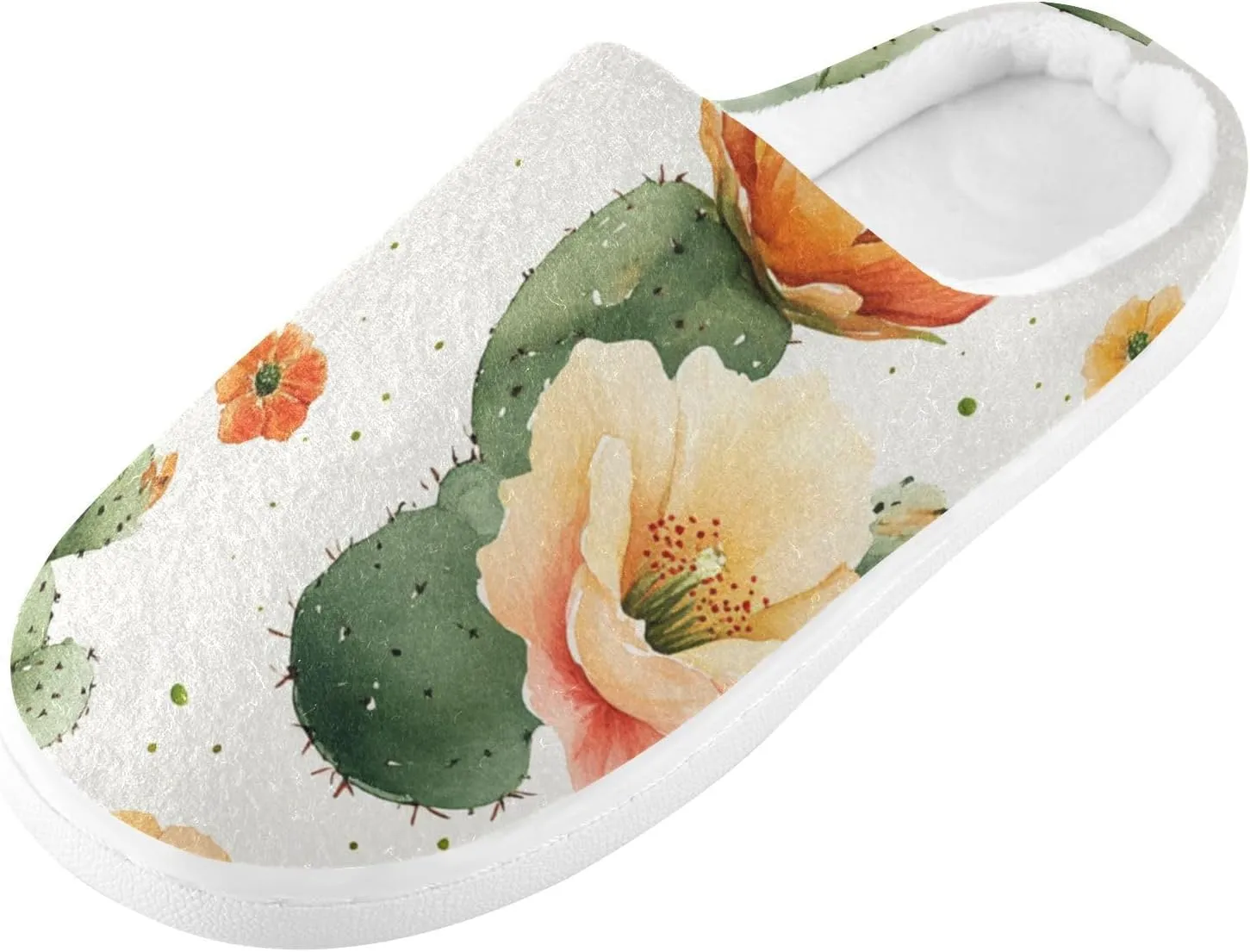 Nature Cactus Retro Style Floral Comfy Fuzzy Slippers Fuzzy Slide Slippers with Memory Foam for Men Bedroom 6-7