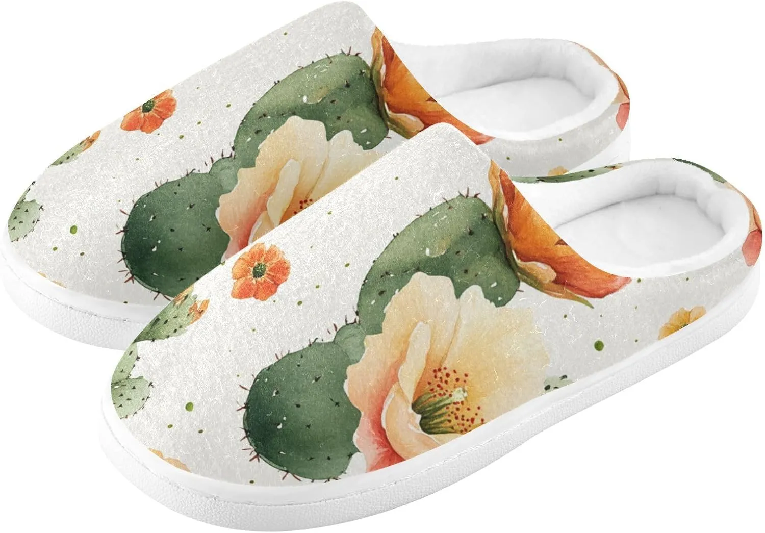 Nature Cactus Retro Style Floral Comfy Fuzzy Slippers Fuzzy Slide Slippers with Memory Foam for Men Bedroom 6-7