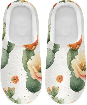 Nature Cactus Retro Style Floral Comfy Fuzzy Slippers Fuzzy Slide Slippers with Memory Foam for Men Bedroom 6-7