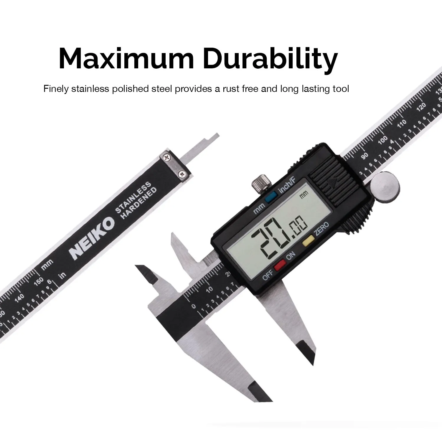 NEIKO 01408A 8” Electronic Digital Caliper Extra Large Display | 0-8 Inches | Inch/Fractions/Millimeter Conversion | Polished Stainless Steel