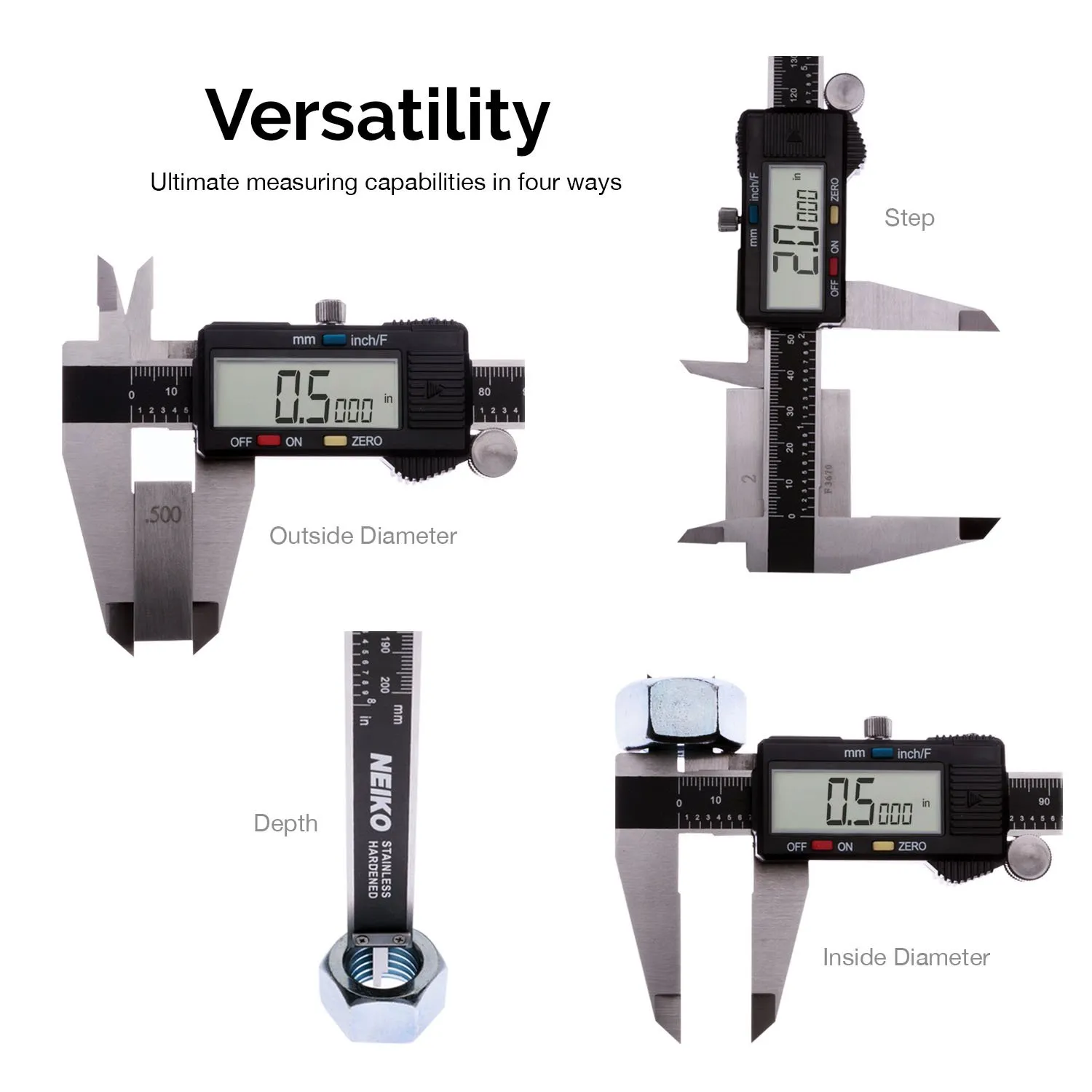NEIKO 01408A 8” Electronic Digital Caliper Extra Large Display | 0-8 Inches | Inch/Fractions/Millimeter Conversion | Polished Stainless Steel