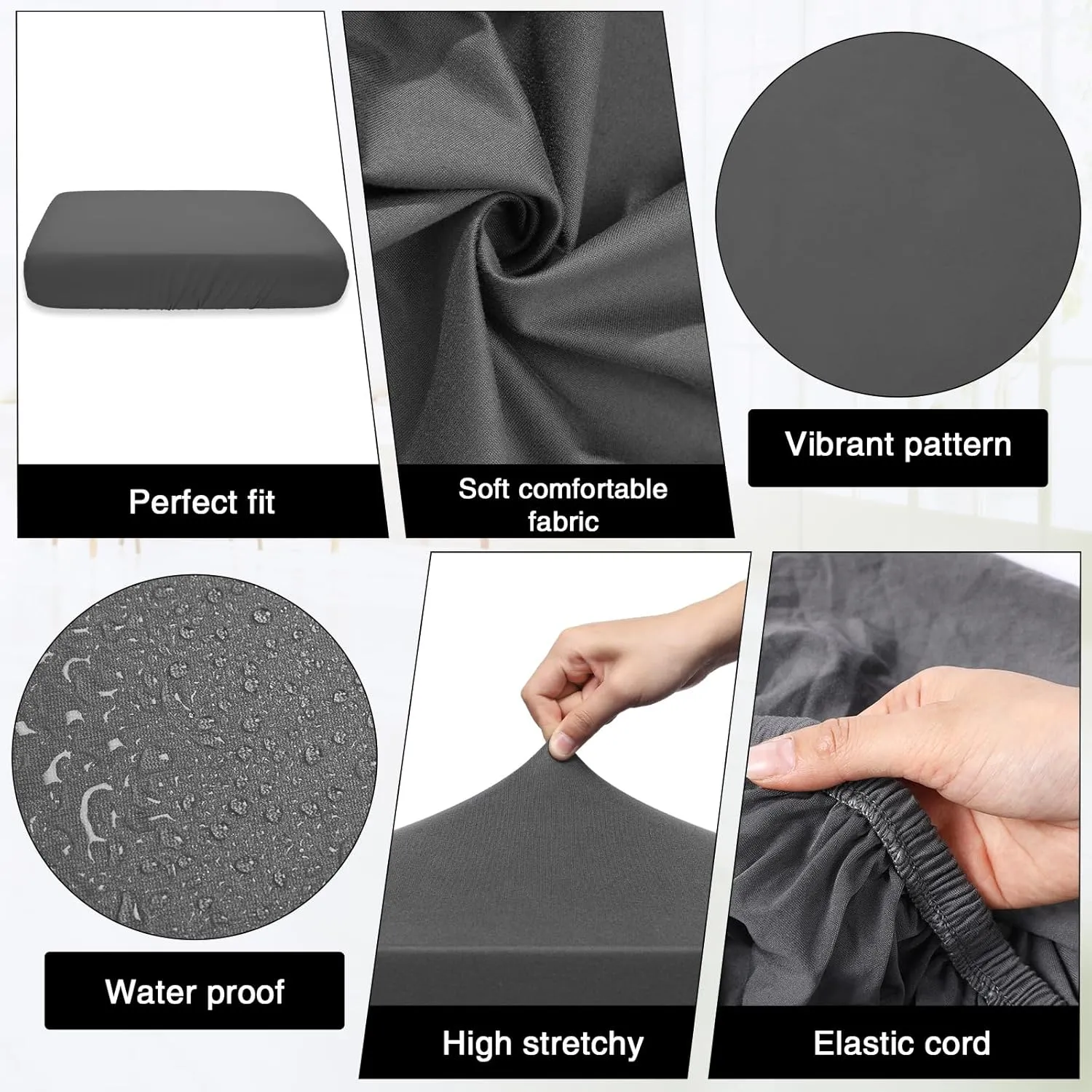 Newwiee 8 Pcs Stretch Patio Outdoor Cushion Covers Replacement for 4 Backrests and 4 Patio Cushions Covers, Waterproof Couch Sofa Chair Seat Slipcover Furniture Protector(Dark Gray)
