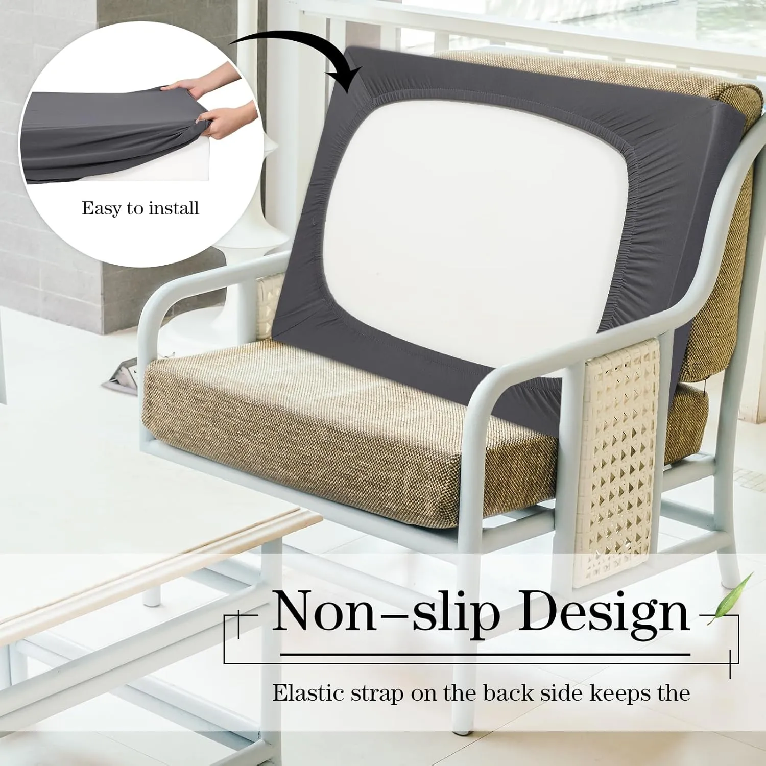 Newwiee 8 Pcs Stretch Patio Outdoor Cushion Covers Replacement for 4 Backrests and 4 Patio Cushions Covers, Waterproof Couch Sofa Chair Seat Slipcover Furniture Protector(Dark Gray)