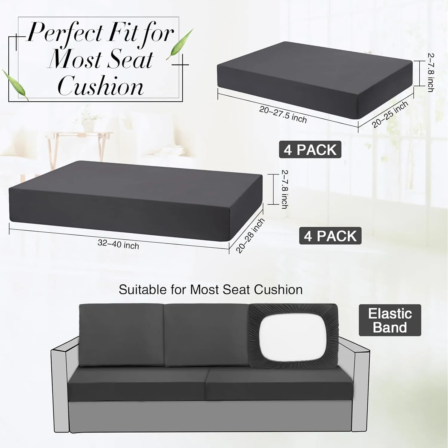 Newwiee 8 Pcs Stretch Patio Outdoor Cushion Covers Replacement for 4 Backrests and 4 Patio Cushions Covers, Waterproof Couch Sofa Chair Seat Slipcover Furniture Protector(Dark Gray)