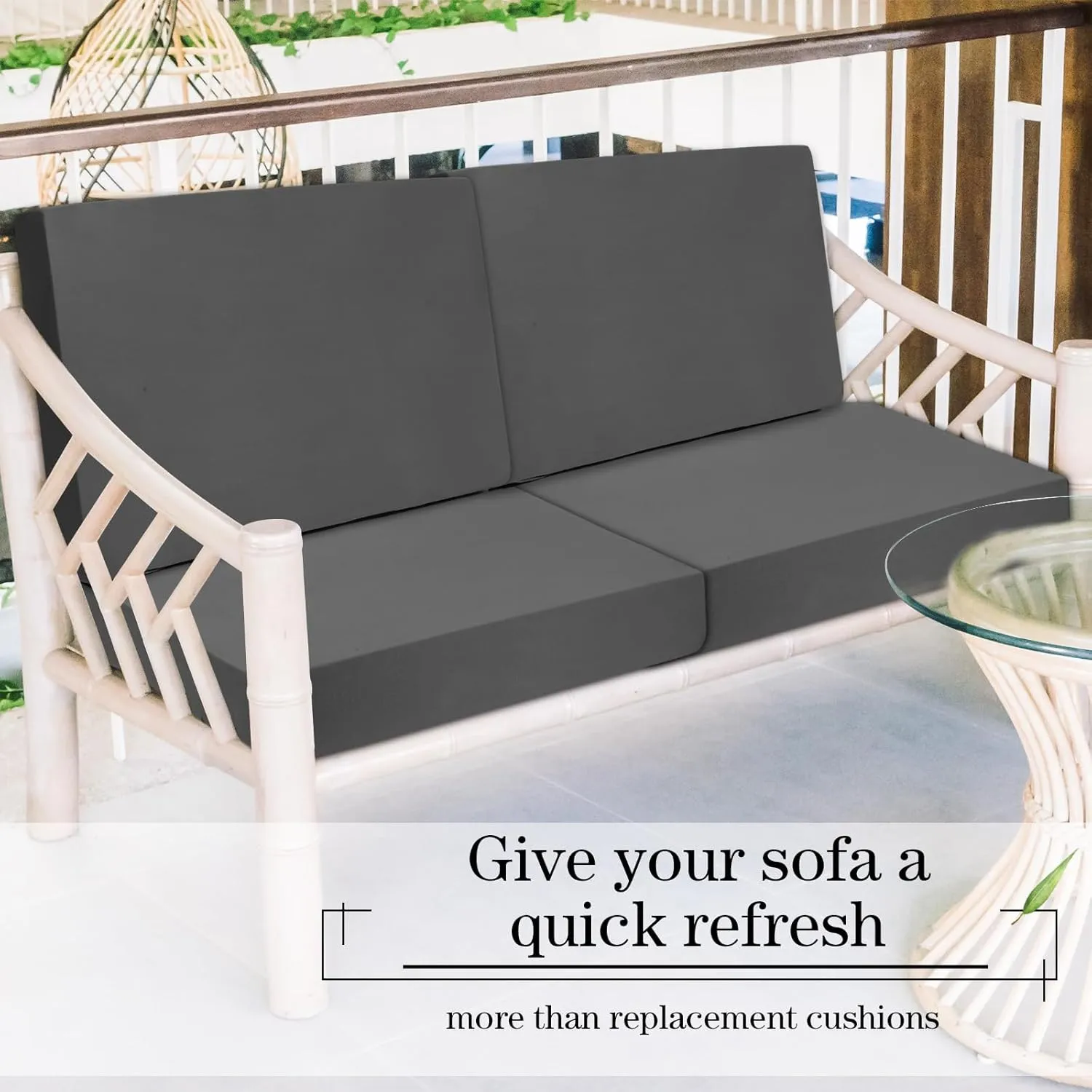 Newwiee 8 Pcs Stretch Patio Outdoor Cushion Covers Replacement for 4 Backrests and 4 Patio Cushions Covers, Waterproof Couch Sofa Chair Seat Slipcover Furniture Protector(Dark Gray)