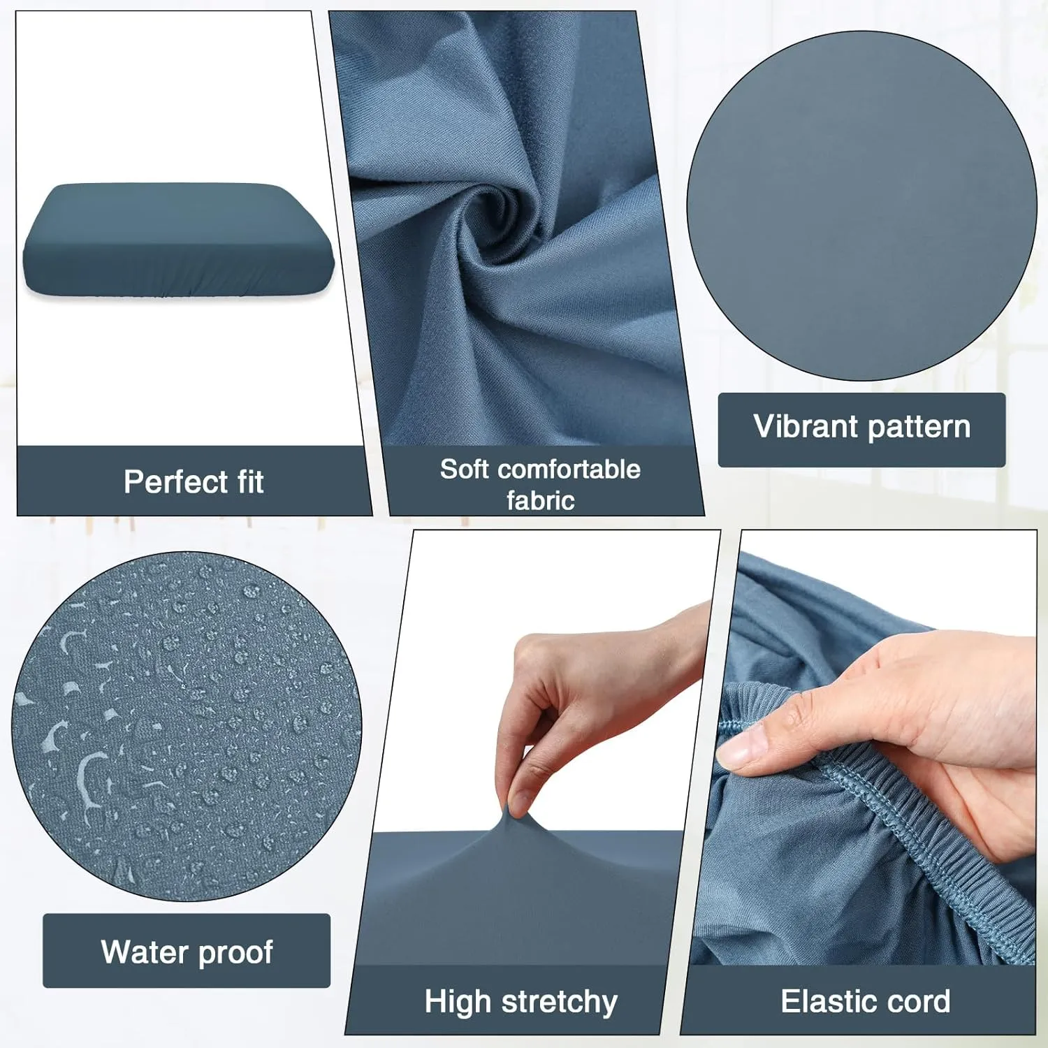 Newwiee 8 Pcs Stretch Patio Outdoor Cushion Covers Replacement for 4 Backrests and 4 Patio Cushions Covers, Waterproof Couch Sofa Chair Seat Slipcover Furniture Protector(Gray Blue)