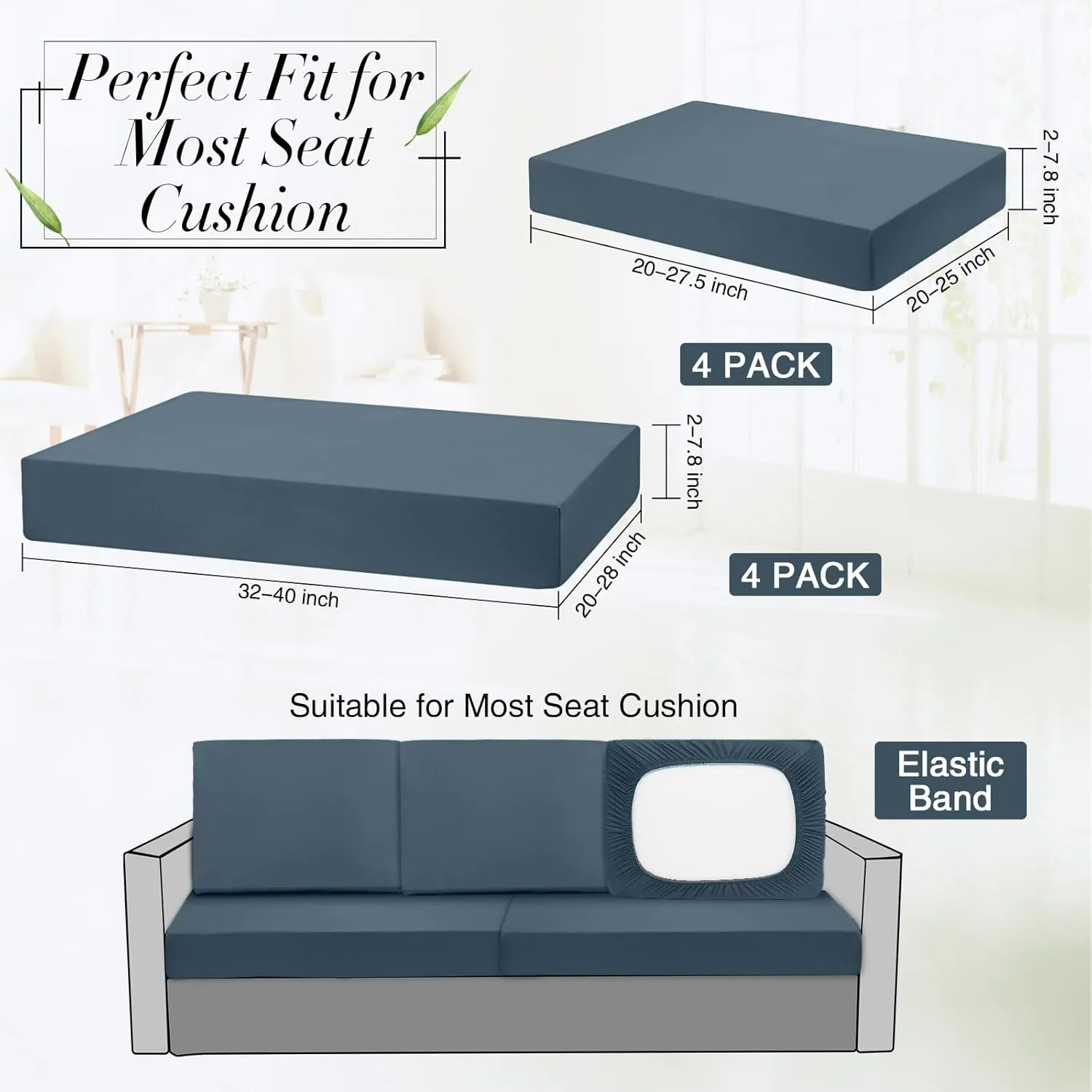 Newwiee 8 Pcs Stretch Patio Outdoor Cushion Covers Replacement for 4 Backrests and 4 Patio Cushions Covers, Waterproof Couch Sofa Chair Seat Slipcover Furniture Protector(Gray Blue)