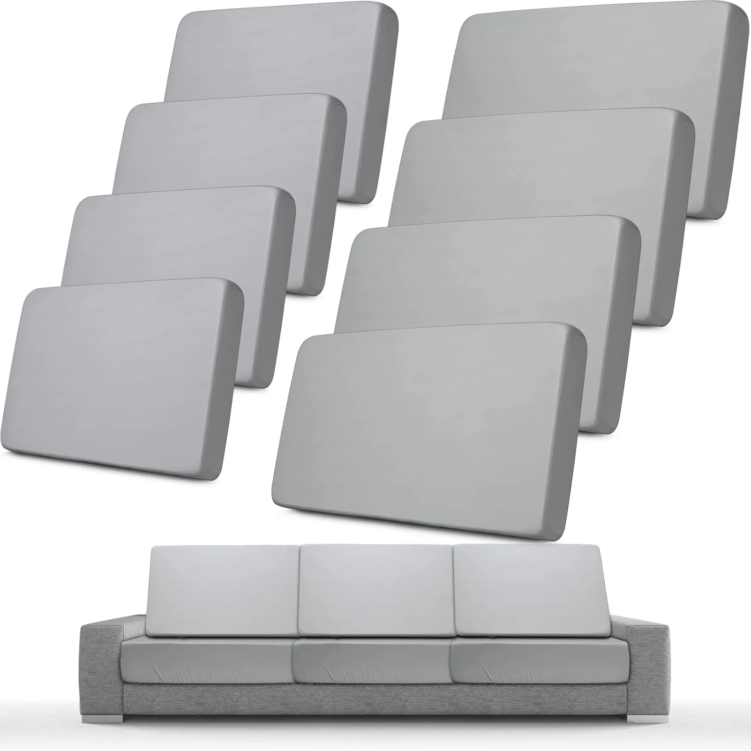 Newwiee 8 Pcs Stretch Patio Outdoor Cushion Covers Replacement for 4 Backrests and 4 Patio Cushions Covers, Waterproof Couch Sofa Chair Seat Slipcover Furniture Protector(Light Gray)