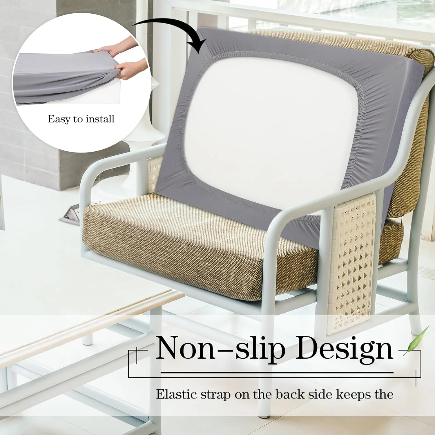 Newwiee 8 Pcs Stretch Patio Outdoor Cushion Covers Replacement for 4 Backrests and 4 Patio Cushions Covers, Waterproof Couch Sofa Chair Seat Slipcover Furniture Protector(Light Gray)