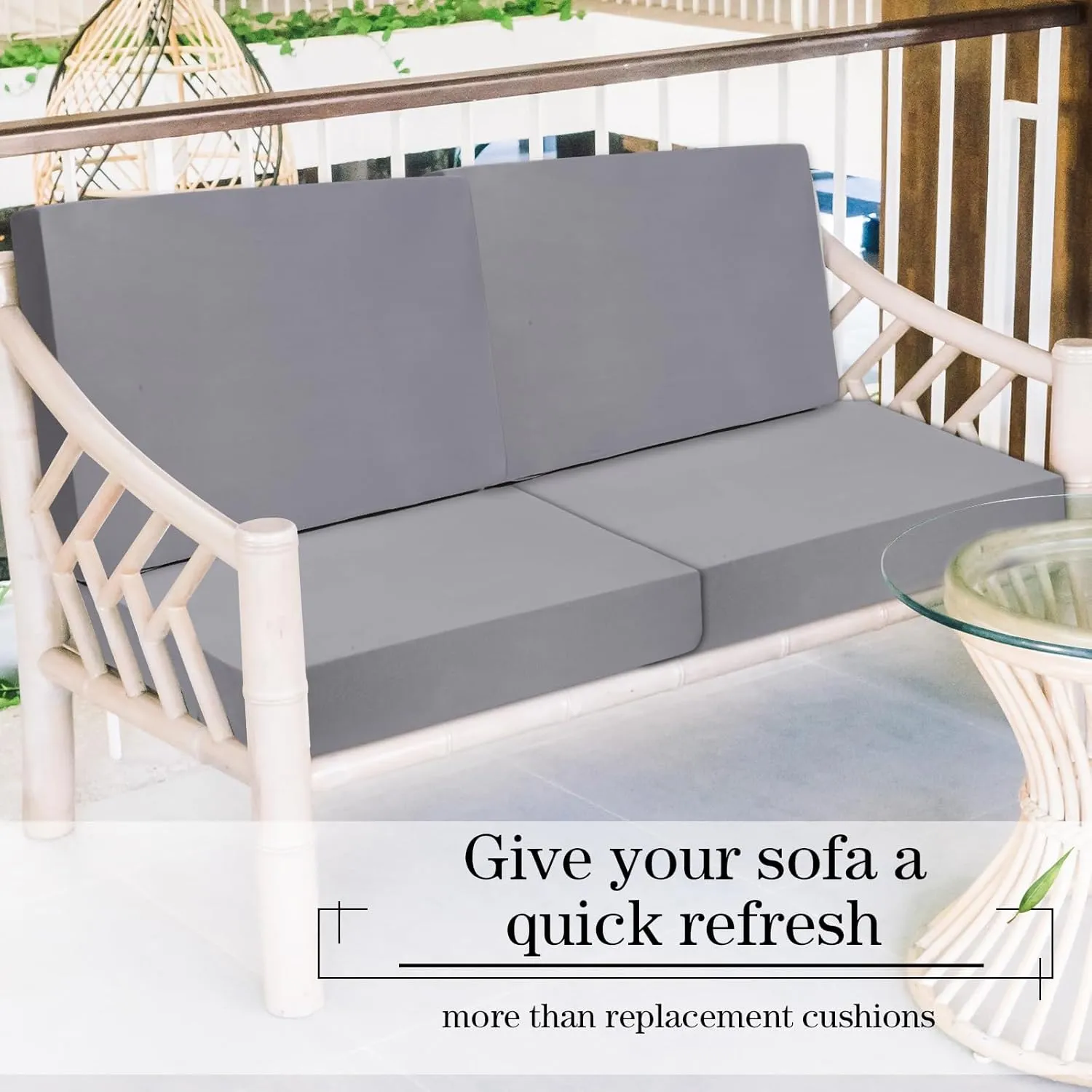 Newwiee 8 Pcs Stretch Patio Outdoor Cushion Covers Replacement for 4 Backrests and 4 Patio Cushions Covers, Waterproof Couch Sofa Chair Seat Slipcover Furniture Protector(Light Gray)