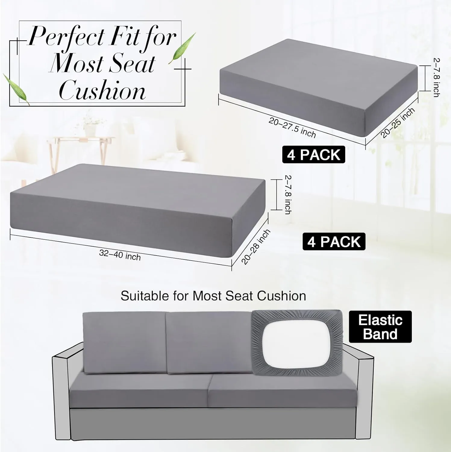 Newwiee 8 Pcs Stretch Patio Outdoor Cushion Covers Replacement for 4 Backrests and 4 Patio Cushions Covers, Waterproof Couch Sofa Chair Seat Slipcover Furniture Protector(Light Gray)
