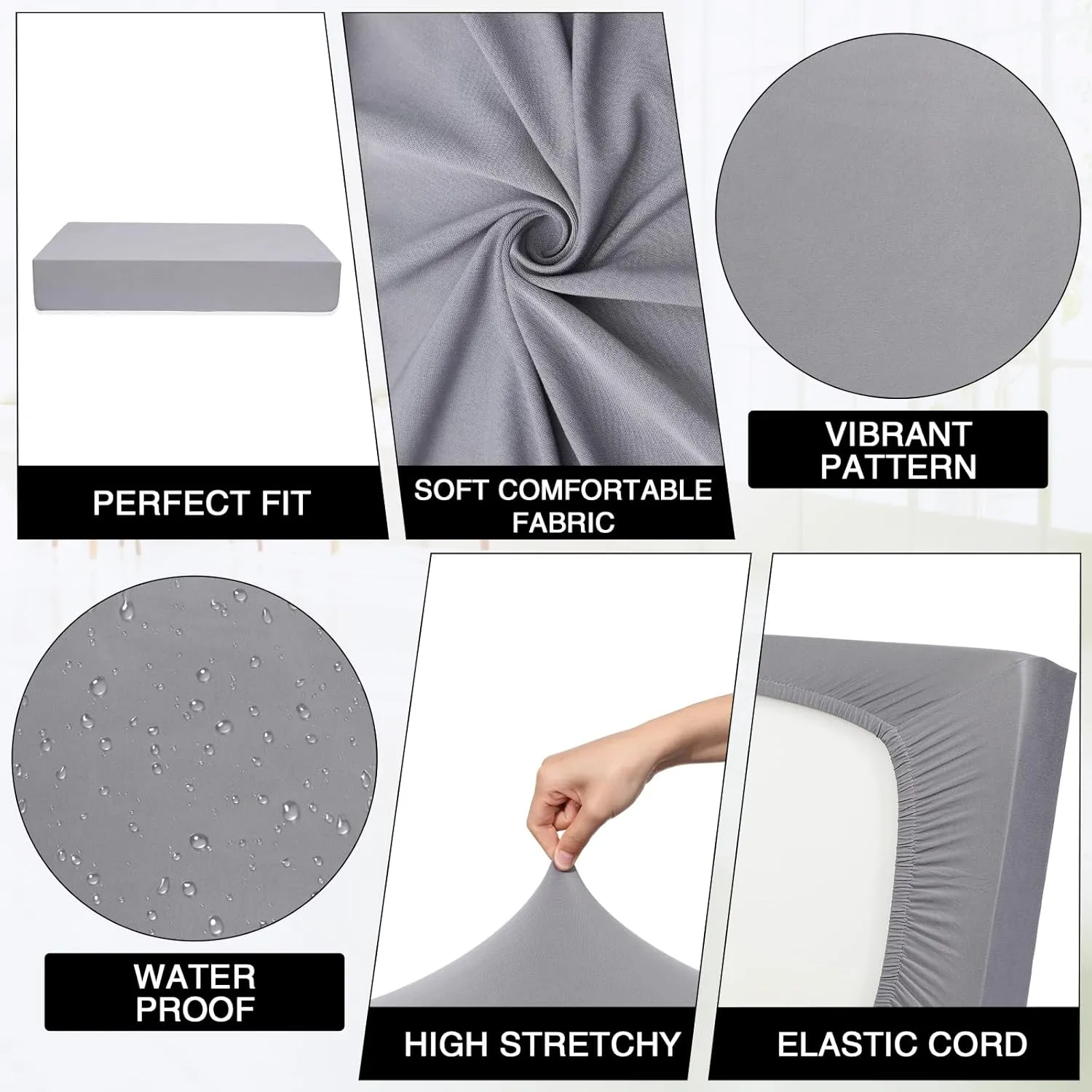 Newwiee 8 Pcs Stretch Patio Outdoor Cushion Covers Replacement for 4 Backrests and 4 Patio Cushions Covers, Waterproof Couch Sofa Chair Seat Slipcover Furniture Protector(Light Gray)