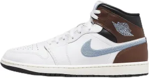 NIKE Air Jordan 1 Mid SE Men's Shoes (FQ7831-142, White/Black/Sail/Blue Grey) Size 12.5