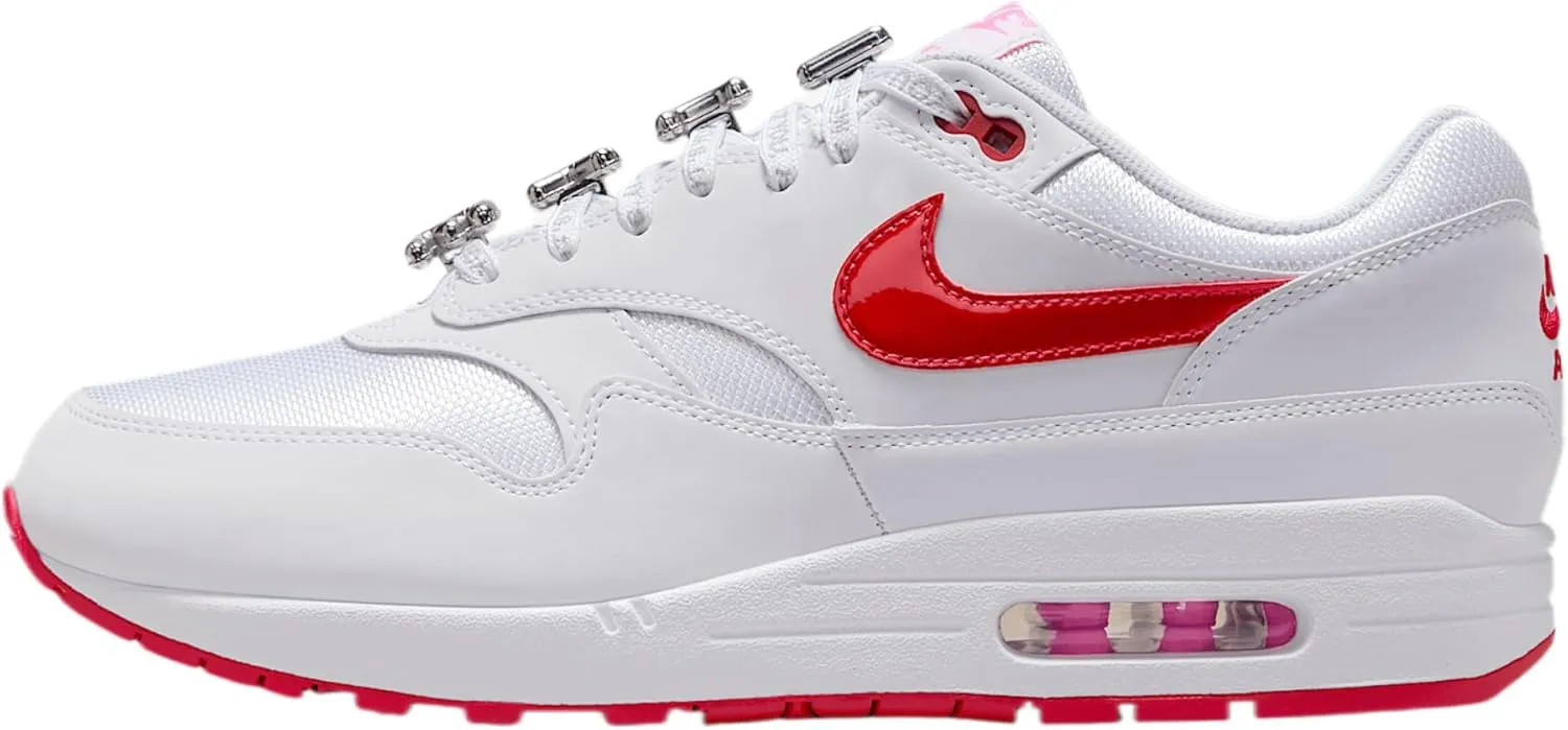Nike Air Max 1 Premium Men's Shoes (HV2303-100, White/Playful Pink/University Red)