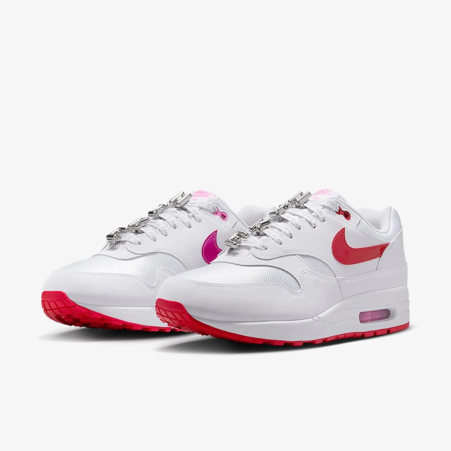 Nike Air Max 1 Premium Men's Shoes (HV2303-100, White/Playful Pink/University Red)