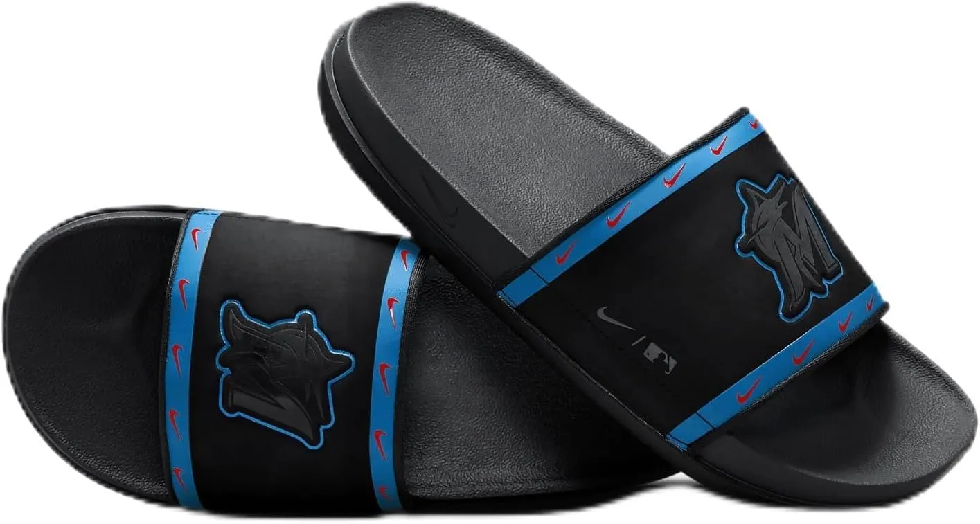 Nike Offcourt (Miami Marlins) Slide (DH6984-001, Black/Neptune Blue/Chile Red) Size 14