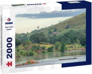 Noah Jigsaw Puzzle African Fisherman Rowing Boat on Ubangi River, Fishing in Bangui Capital of Central African Republic. Traditional Wooden Boat Made by African Villagers 2000 Pieces