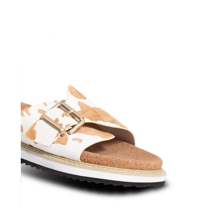 NUDE FOOTWEAR Pearl Cow Print Slide