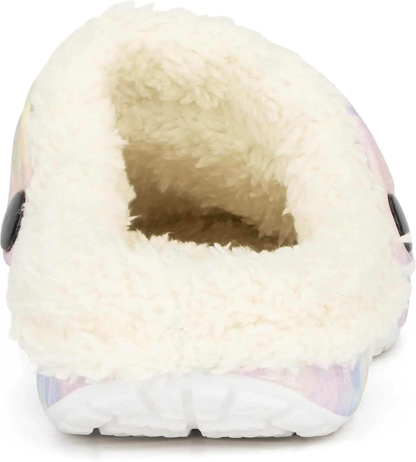 Olivia Miller Kid's Girl Fashion Shoes, White Pastel Tie Dye EVA Quilted Faux Fur Slip-On Back Strap Clogs Slippers Slide Sandals