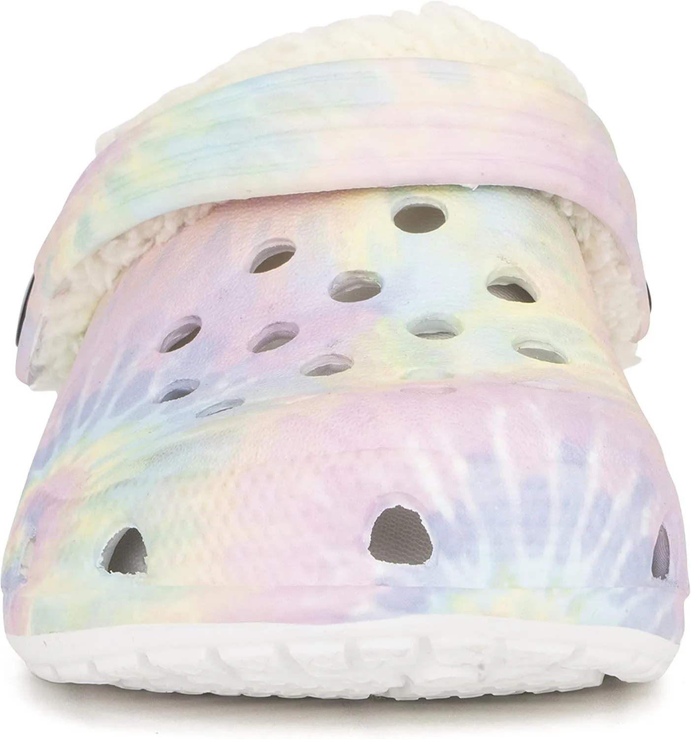 Olivia Miller Kid's Girl Fashion Shoes, White Pastel Tie Dye EVA Quilted Faux Fur Slip-On Back Strap Clogs Slippers Slide Sandals