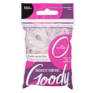 Ouchless Forever Polyband Hair Ties - 150 Ct, Clear, Hair Bands for Women'S Hair, Easy Glide, Ultra-Strong Hold Hair Accessories for Women & Men, Secure Hold Ridge Design, All Hair Types