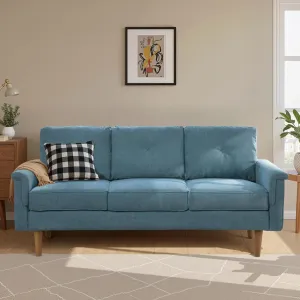 ovios Luxury 3 Seater Sofa with Faux Leather,Mid-Century Modern Couch with Comfortable Armrest,Comfy Couches with Deep Seat,Small Sofas for Living Room Bedroom (Light Blure)