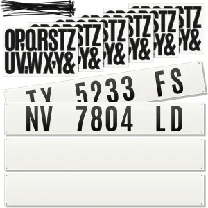 Pangda 4 Pcs Registration Plate with 18 Sheets Boat Registration Numbers and Letters Decal Stickers White Plastic Number Plate for Inflatable Boat Dinghy Tender
