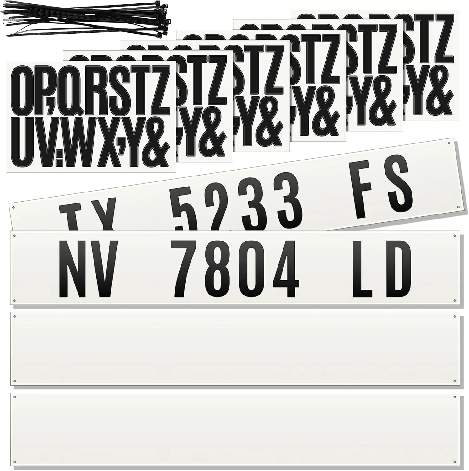 Pangda 4 Pcs Registration Plate with 18 Sheets Boat Registration Numbers and Letters Decal Stickers White Plastic Number Plate for Inflatable Boat Dinghy Tender