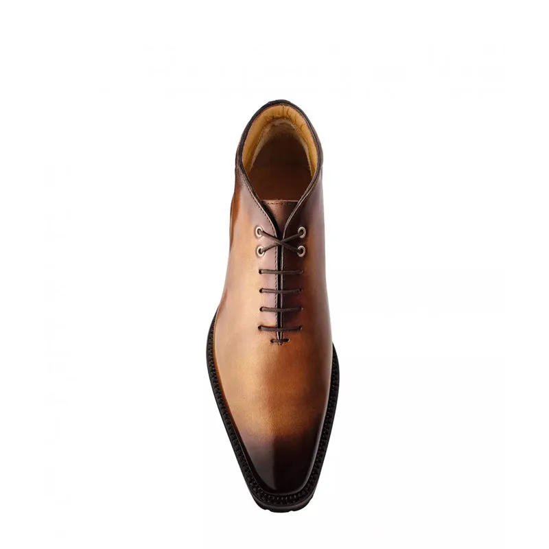 Patina Wholecut Shiny Leather Derby Ankle Boots