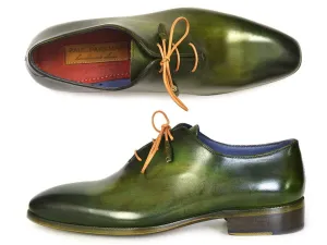 PAUL PARKMAN WHOLECUT PLAIN TOE OXFORDS GREEN HANPAINTED LEATHER