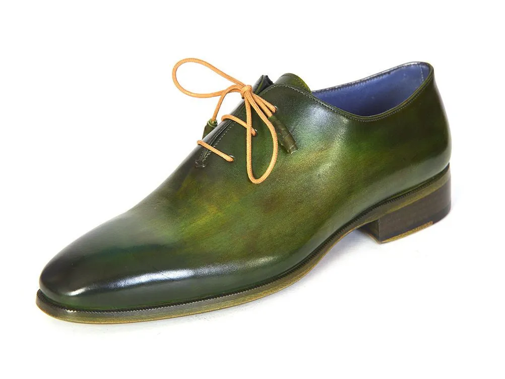 PAUL PARKMAN WHOLECUT PLAIN TOE OXFORDS GREEN HANPAINTED LEATHER