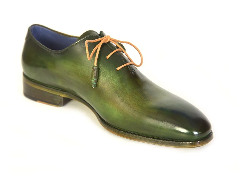 PAUL PARKMAN WHOLECUT PLAIN TOE OXFORDS GREEN HANPAINTED LEATHER