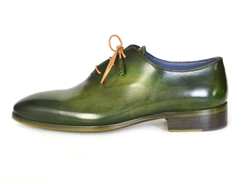 PAUL PARKMAN WHOLECUT PLAIN TOE OXFORDS GREEN HANPAINTED LEATHER