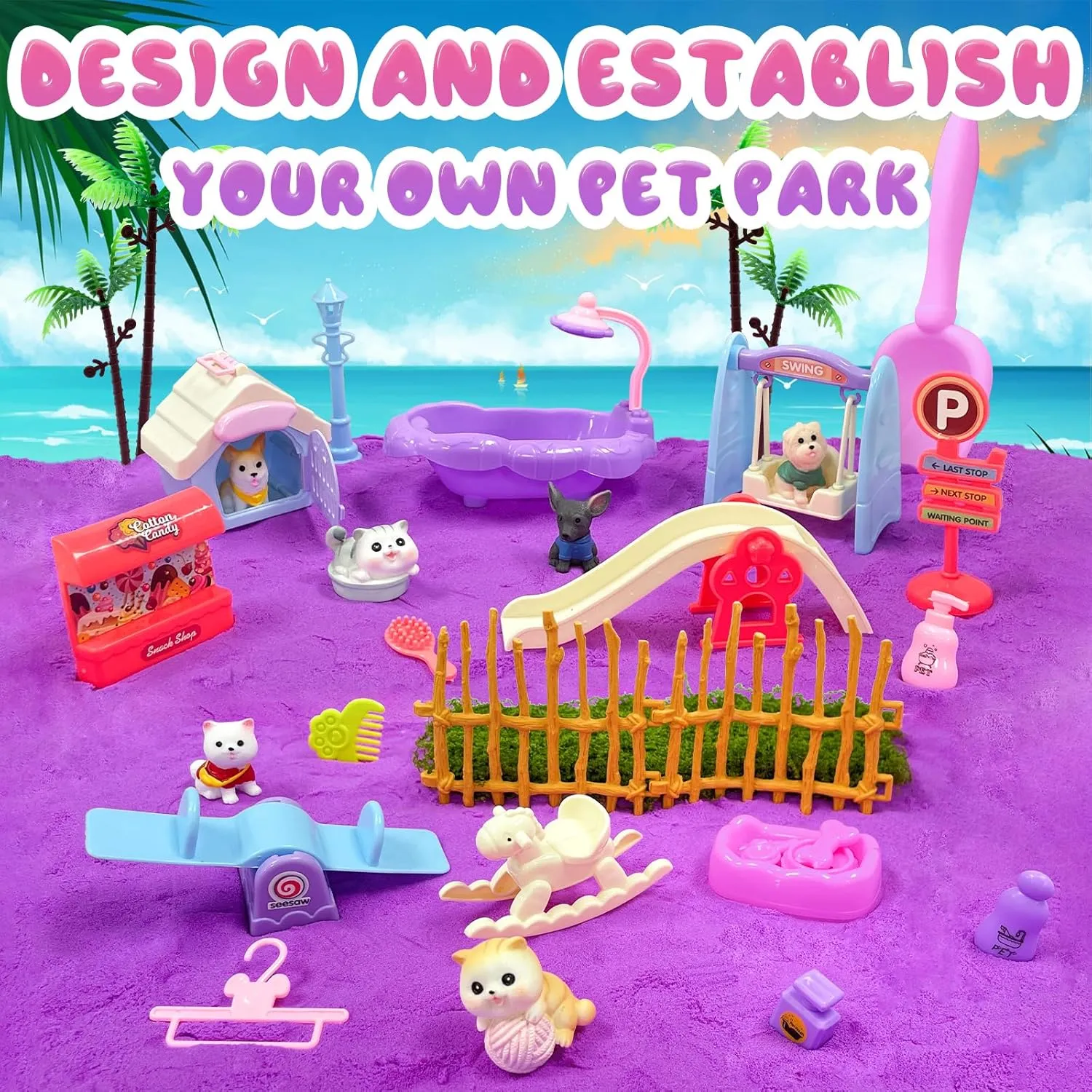 Pet Toys Bins for Kids, Sand Kit Sets With Lights, Cat and Dog Care Toys, Play Sand Kit, Suitable as Presents for 3-10 Year Old