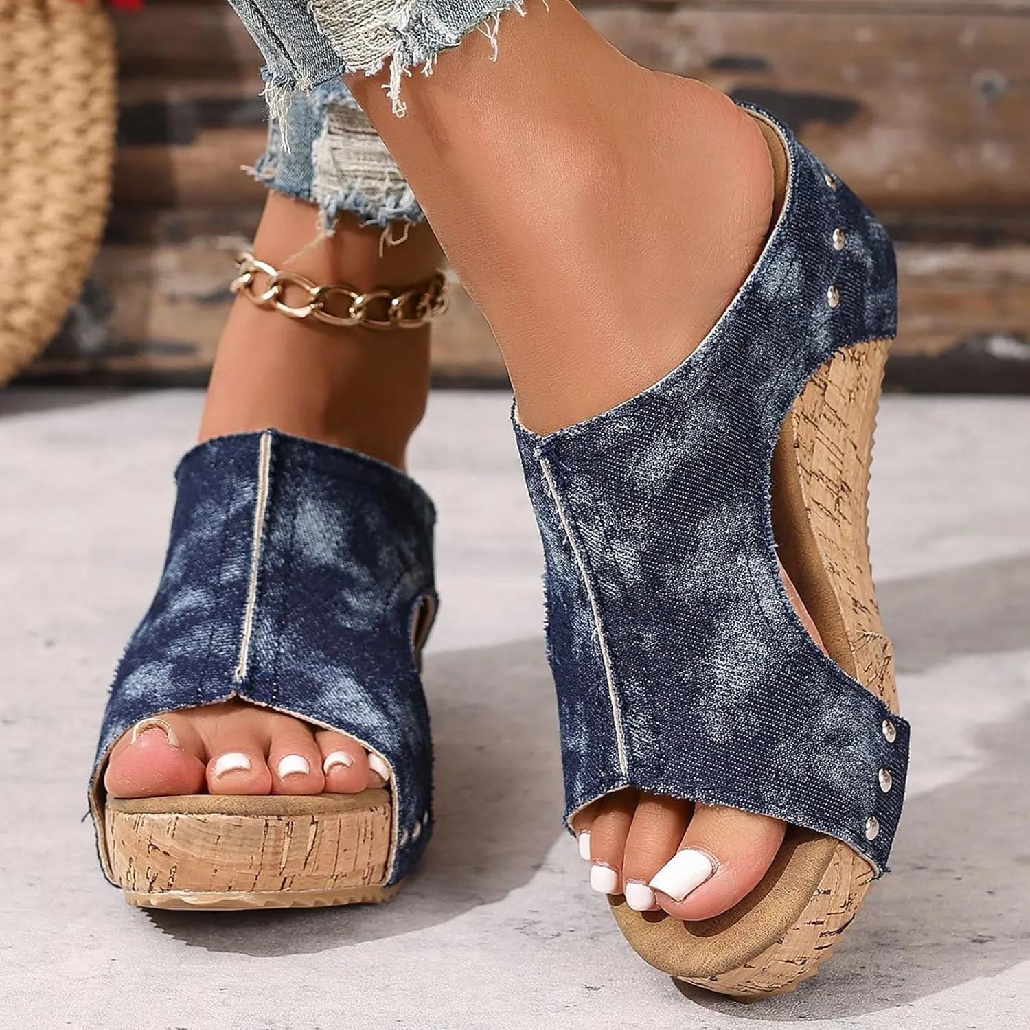 Platform Sandals Women Thick Sole Cork Wedge Sandals Comfy Wide Width Non-Slip Open Toe Summer Beach Slides Sandals