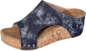Platform Sandals Women Thick Sole Cork Wedge Sandals Comfy Wide Width Non-Slip Open Toe Summer Beach Slides Sandals