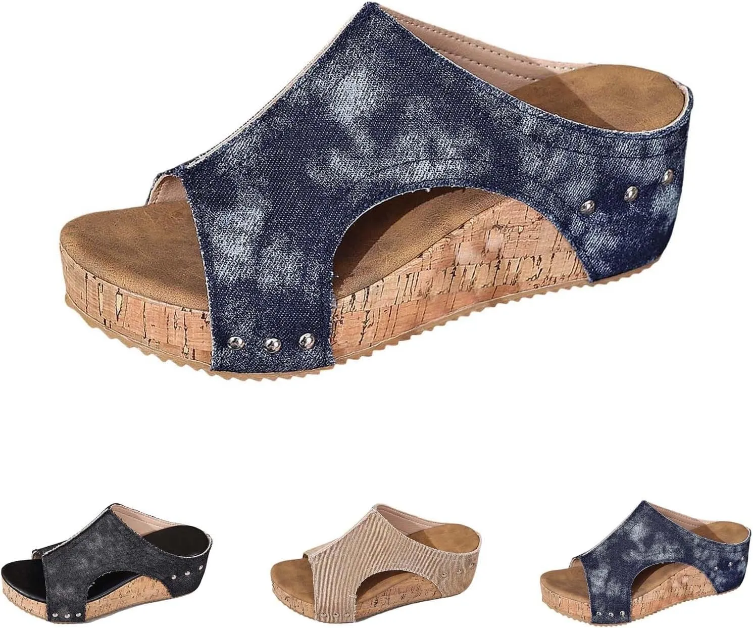 Platform Sandals Women Thick Sole Cork Wedge Sandals Comfy Wide Width Non-Slip Open Toe Summer Beach Slides Sandals