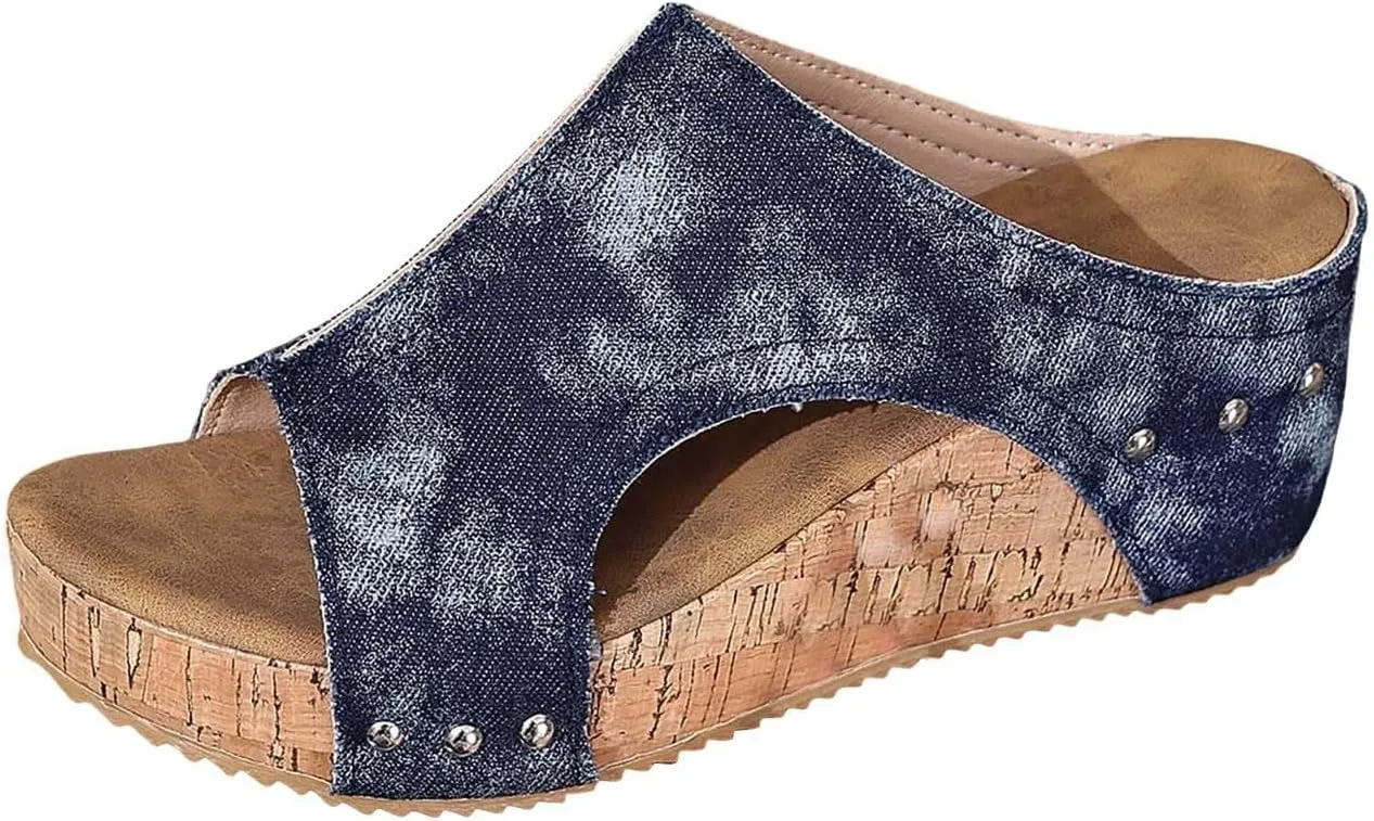Platform Sandals Women Thick Sole Cork Wedge Sandals Comfy Wide Width Non-Slip Open Toe Summer Beach Slides Sandals