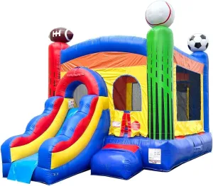 Pogo Bounce House Inflatable with Slide for Kids 12 x 12 x 18 Foot - Backyard Deluxe Sports Combo Bouncer, Outdoor Toys, Jumpers for Kids - Includes: Blower, Stakes, and Storage Bag