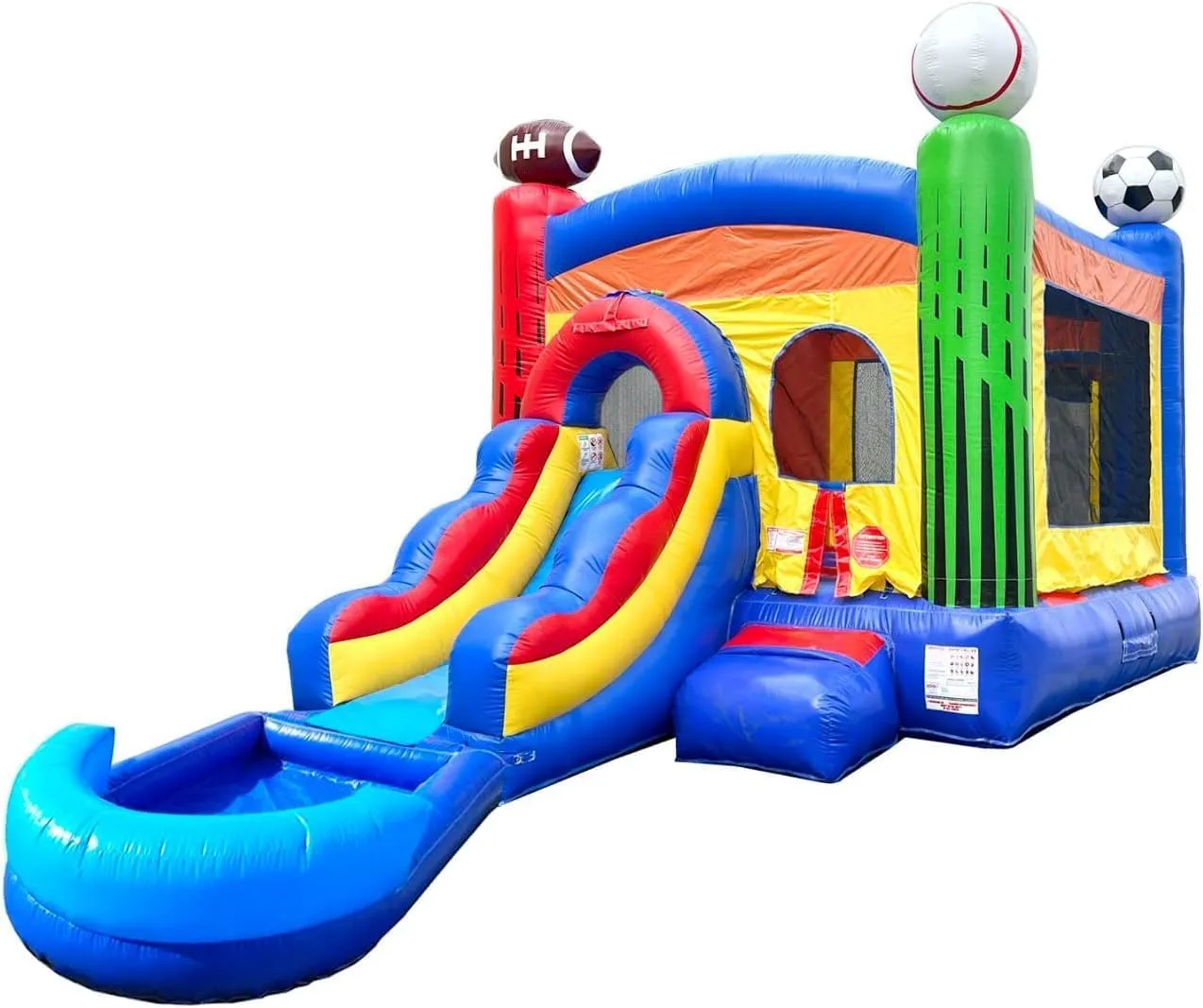 Pogo Bounce House Inflatable with Slide for Kids - 26.5 x 12 x 14.5 Foot Backyard Deluxe Sports Combo Bouncer with Water Pool, Outdoor Jumpers - Includes Blower, Anchor Stakes, and Storage Bag