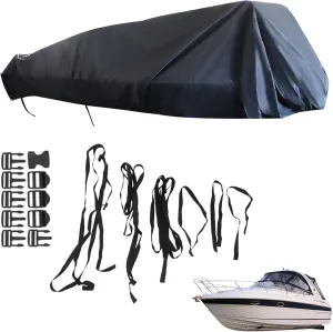 Pontoon Boat Cover Heavy Duty Trailerable Boats Cover with Storage Bag Buckle Straps for Deck Boats Fits 21-24ft Length Beam Width up to 102, Gray