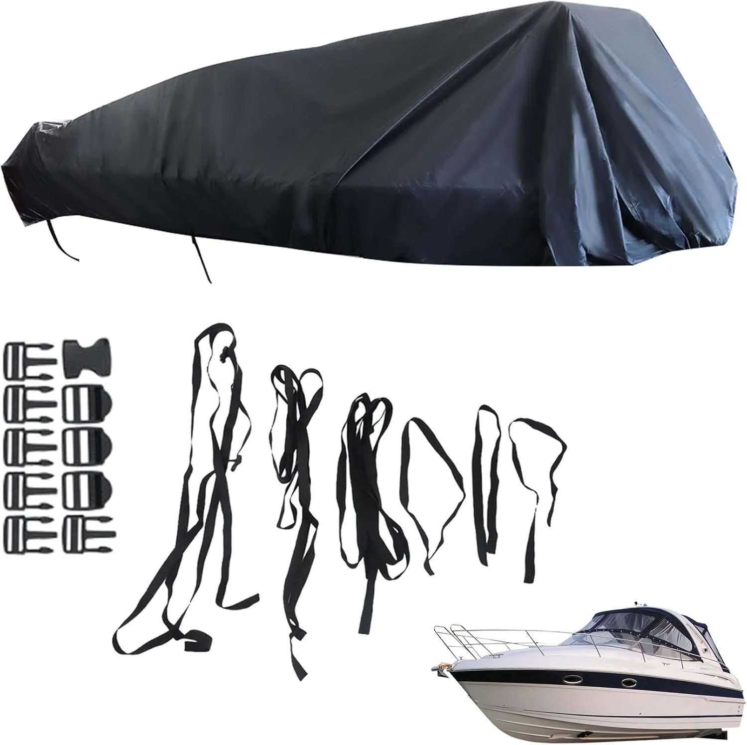 Pontoon Boat Cover Heavy Duty Trailerable Boats Cover with Storage Bag Buckle Straps for Deck Boats Fits 21-24ft Length Beam Width up to 102, Gray