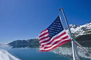 Posterazzi View Wiliam American Flag Flown From The Deck Of The Klondike Express Tour Boat Prince William Sound Alaska Poster Print, (38 x 24)