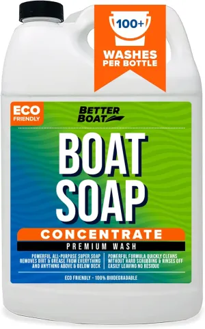 Premium Grade Boat Soap, Marine Concentrate Cleaner, Wash and Wax for Freshwater and Saltwater Use, Cleans Fiberglass Boat Hulls, RVs, Marine Cleaning Supplies