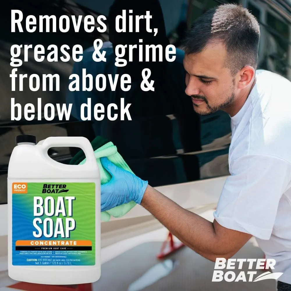 Premium Grade Boat Soap, Marine Concentrate Cleaner, Wash and Wax for Freshwater and Saltwater Use, Cleans Fiberglass Boat Hulls, RVs, Marine Cleaning Supplies