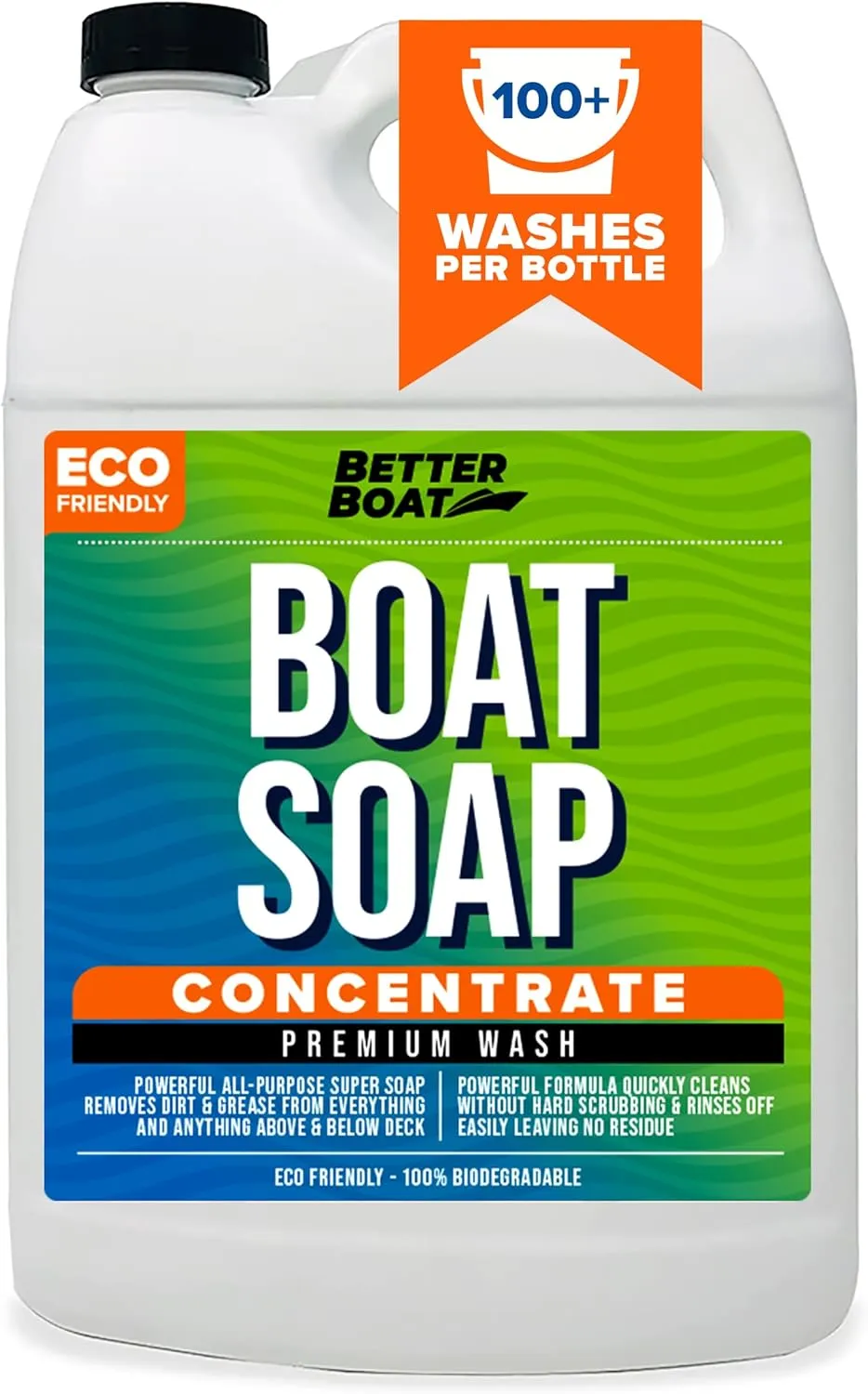 Premium Grade Boat Soap, Marine Concentrate Cleaner, Wash and Wax for Freshwater and Saltwater Use, Cleans Fiberglass Boat Hulls, RVs, Marine Cleaning Supplies