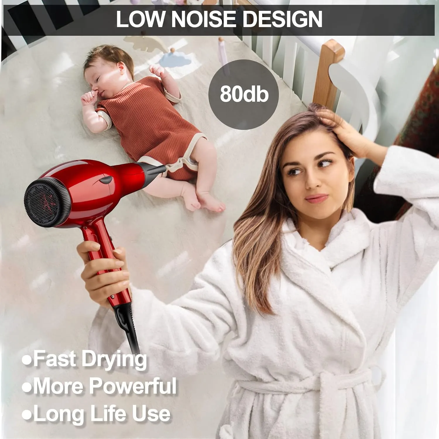 Professional Salon Hair Dryer, 1875W Blow Dryer, 2 Concentrator Nozzles, 3 Heat Settings, 2 Speed Slide Switch, Cool Shot Button, Fast Drying for Family, Low Noise (Cola Red)