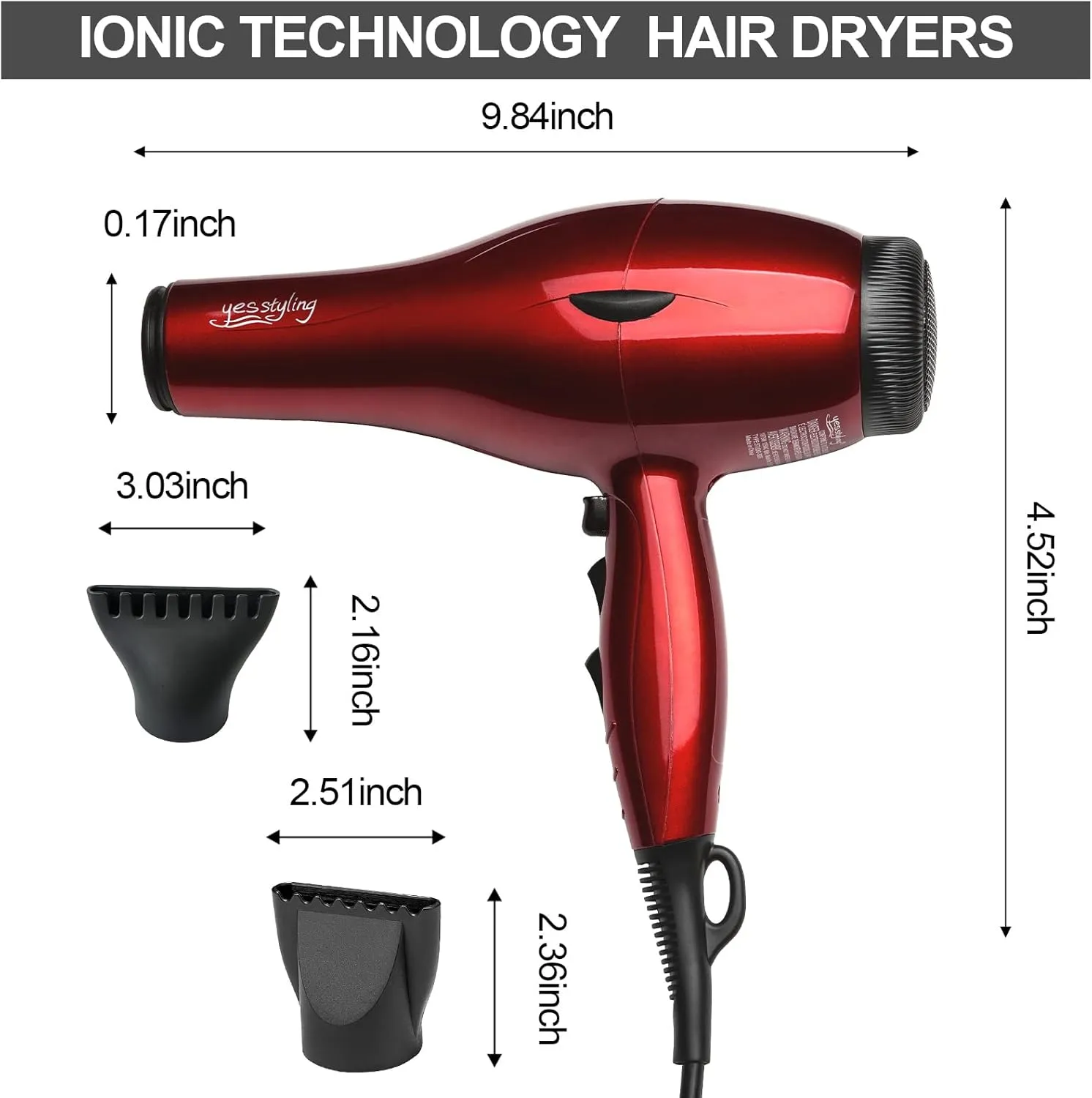 Professional Salon Hair Dryer, 1875W Blow Dryer, 2 Concentrator Nozzles, 3 Heat Settings, 2 Speed Slide Switch, Cool Shot Button, Fast Drying for Family, Low Noise (Cola Red)