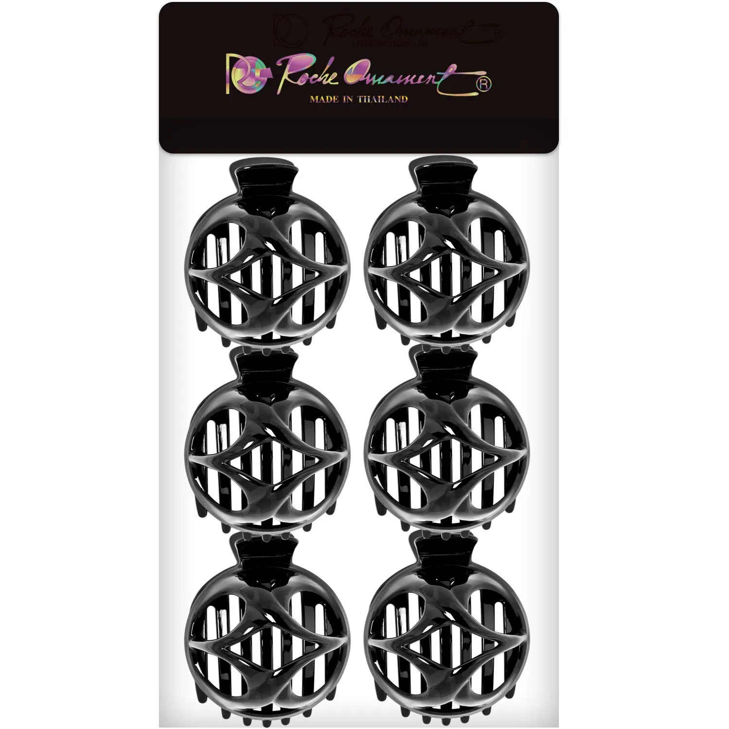 RC ROCHE ORNAMENT 6 Pcs Womens Round Classic Bun Maker Cover Side Slide Plastic No Slip Firm Secure Grip Styling Beauty Fashion Accessory Jaw Clamp Claw Hair Clip, Large Black