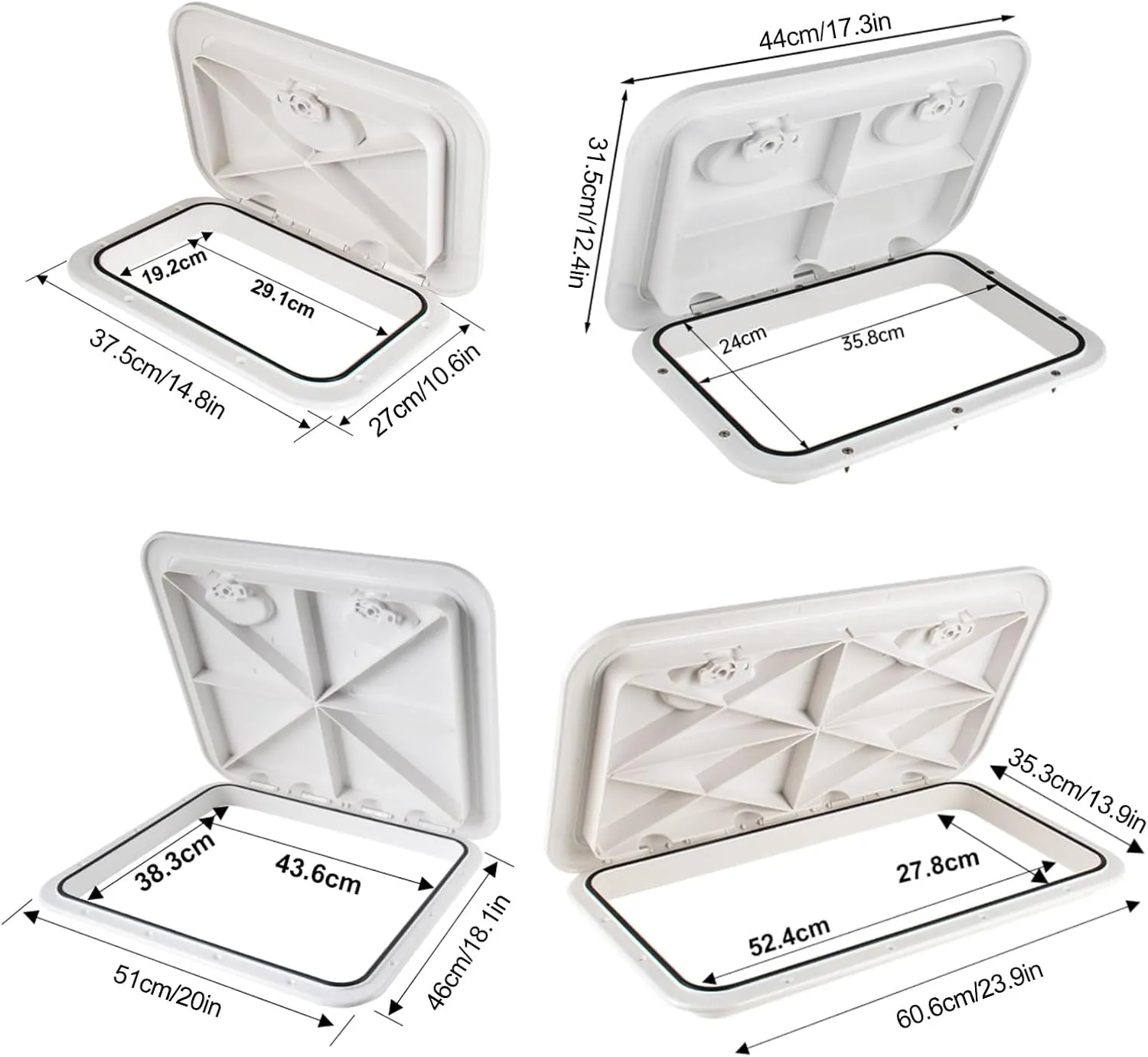 Rectangle Boat Deck Hatch & Lid Deck Access Inspection Cover ABS Material Lockable, Non Slip Surface for Marine Yacht RV Truck Vent Accessories(White,44 * 31.5cm/17.3 * 12.4in)